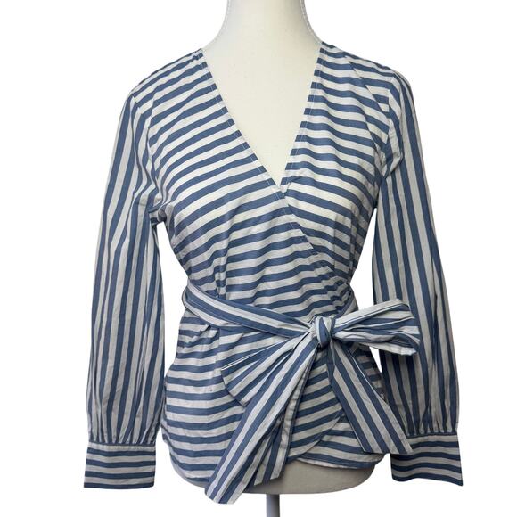 Madewell Tops - Madewell Top Women S Cuffed-Sleeve Wrap Blouse in Stripe Blue White Clean Girl